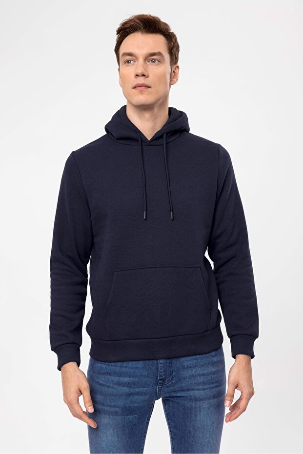 Kapişonlu Yaka Regular Düz Sweatshirt - 1