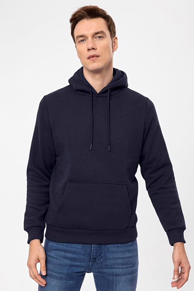 Kapişonlu Yaka Regular Düz Sweatshirt - 3