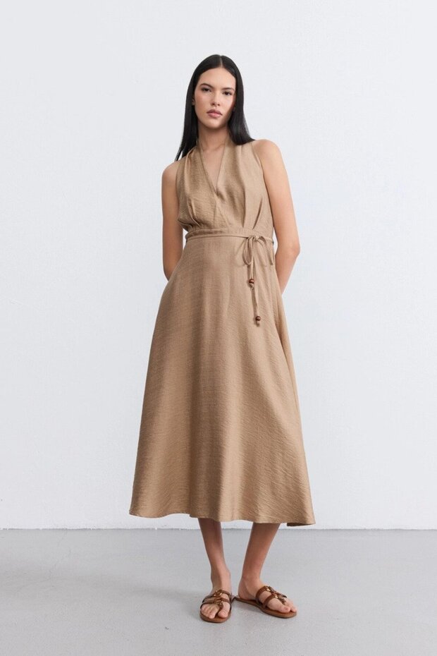 Mink Halter Neck Flared Dress - 2