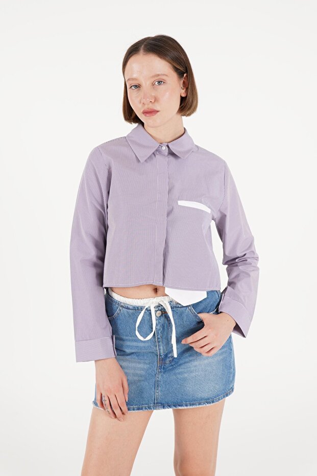 Mega Pocket Detailed Lilac Crop Shirt