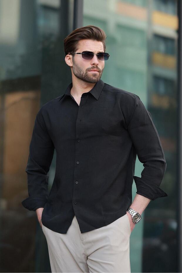 Siyah Basic Uzun Kollu Erkek Gömlek E6762 - 2