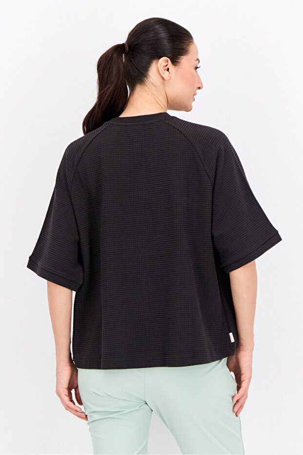 Women Sportswear Fit Short Sleeve Outdoor Sweatshirt, Black - 3
