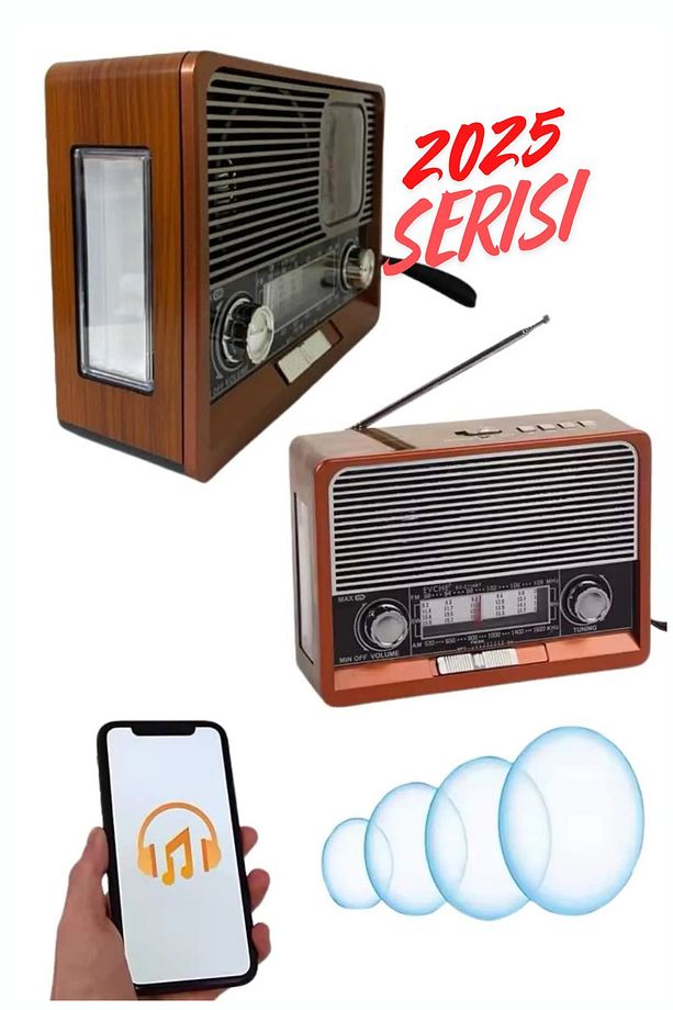 Taşınabilir Retro Radyo Bluetooth Bağlantılı, Saatli ve Fenerli - 2
