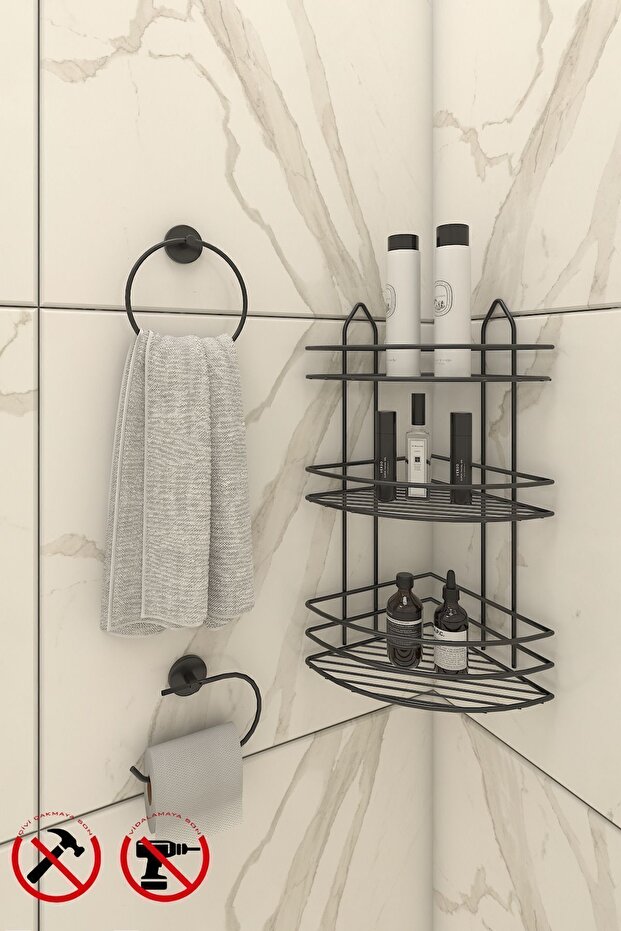Lifetime Stainless Adhesive Bathroom Corner, Shampoo Holder Towel Toilet