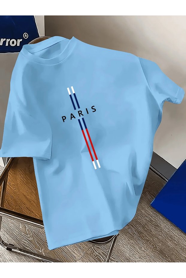 Men's Casual Round Neck T-Shirt, Geometric Paris Print