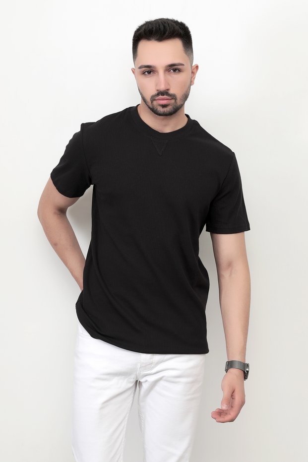 Black Unprinted Men's T-Shirt O Neck Regular Fit T-Shirt 2407