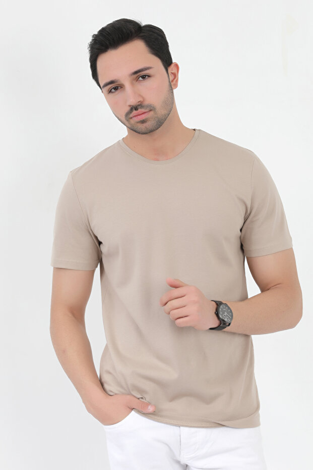 Men's Black 100% Cotton Slim Fit Slim Fit Crew Neck Basic Single Jersey T-Shirt