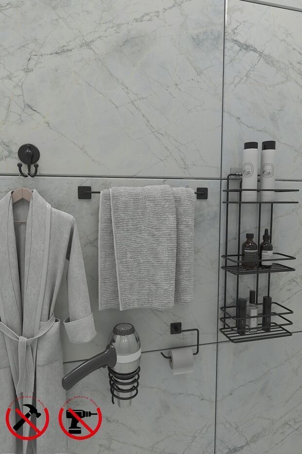 BLACK TSH03 SET SQUARE LONG TOWEL SQUARE TOILET PAPER RACK SQUARE FON AND BATHROBE