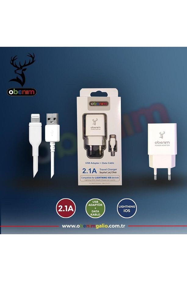 Hızlı Şarj Cihazı 2.1a Lıghtnıng - Usb Ios (İPHONE) Adaptör Kablo Set 1 Metre (BEYAZ) - 1