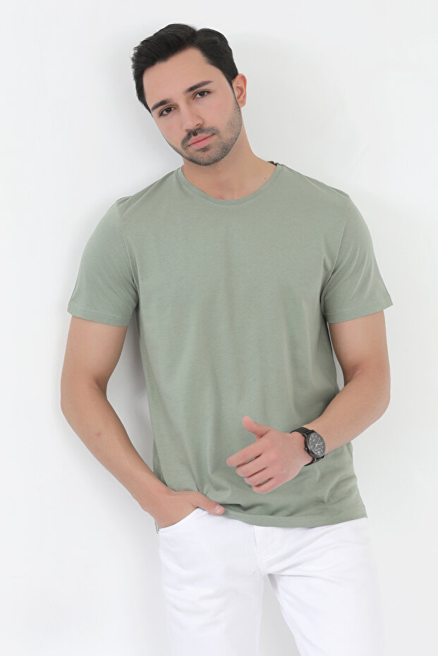 Men's Black 100% Cotton Slim Fit Slim Fit Crew Neck Basic Single Jersey T-Shirt