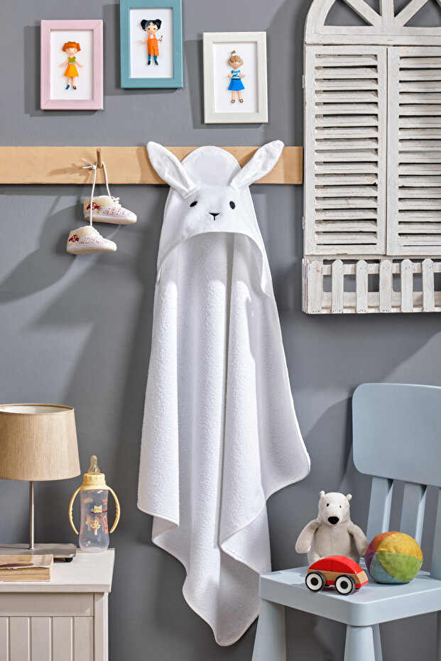 Unisex Baby Swaddle Bath Towel Rabbit Themed, 100% Cotton, Soft Textured, Hooded