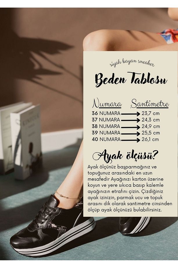 Kadın Hakiki Deri Siyah Sneaker Ayakkabı Yüksek Taban Spor Ayakkabı Kalın Tabanlı Platform Sneakers - 7