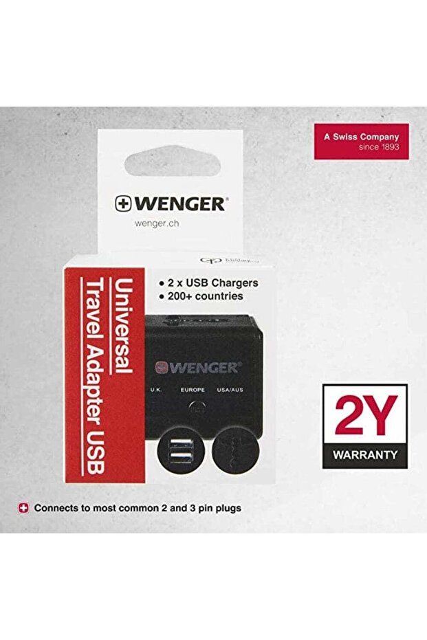 Travel Adapter With 2 USB Charger Black