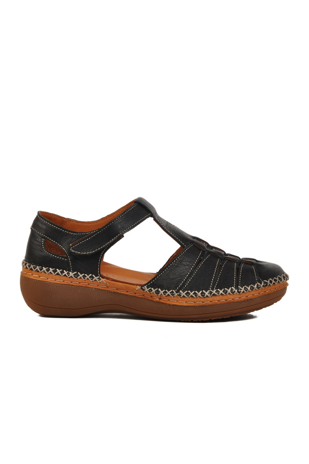 Black Genuine Leather Women's Sandals 25190247 Y Z