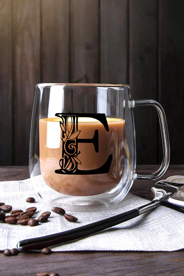 Double Walled Borosilicate 350ml Lettered Glass Mug Cup Kw-384