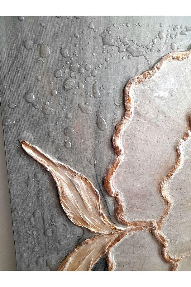 El Yapımı 3D Alçı Simli Çiçek Tablosu Epoksi Kalp Detaylı Dekoratif Sanat (100x70 cm) - 7