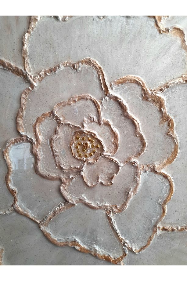 El Yapımı 3D Alçı Simli Çiçek Tablosu Epoksi Kalp Detaylı Dekoratif Sanat (100x70 cm) - 8