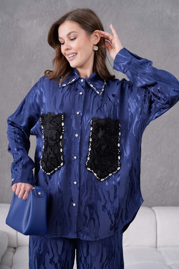 Women's Pocket Detailed Jacquard Shirt Double Set