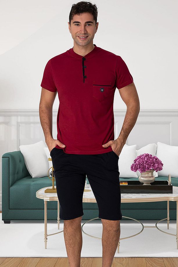 Mecit 2769 Bordo Büyük Beden Şortlu Erkek Pijama Takımı - 3