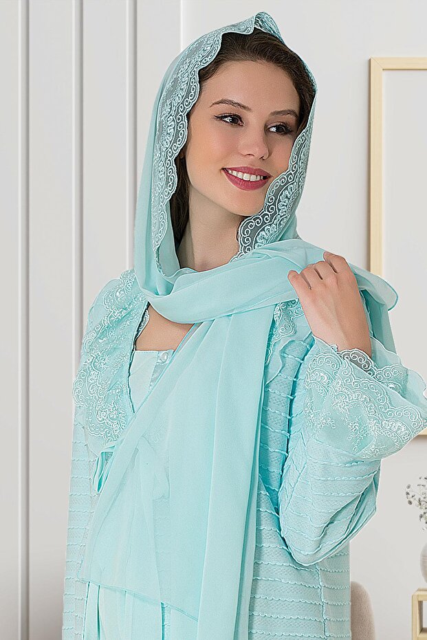 By Mecit 0019 Turquoise Chiffon Shawl