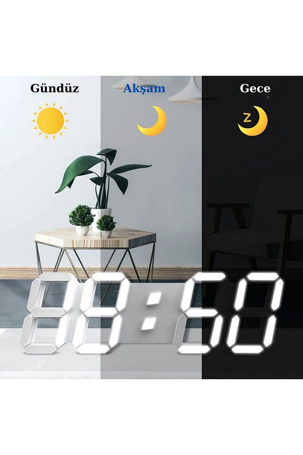 3D LED Işıklı Dijital Masa Duvar Saat Uzay Tasarım Dekoratif USB Pil - 5