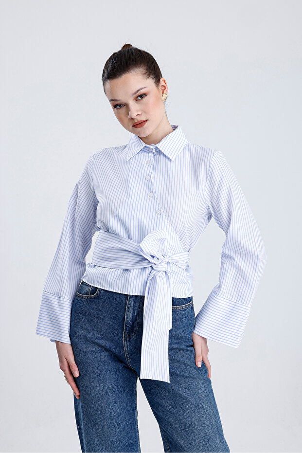 Women's Waist Tie Striped Shirt