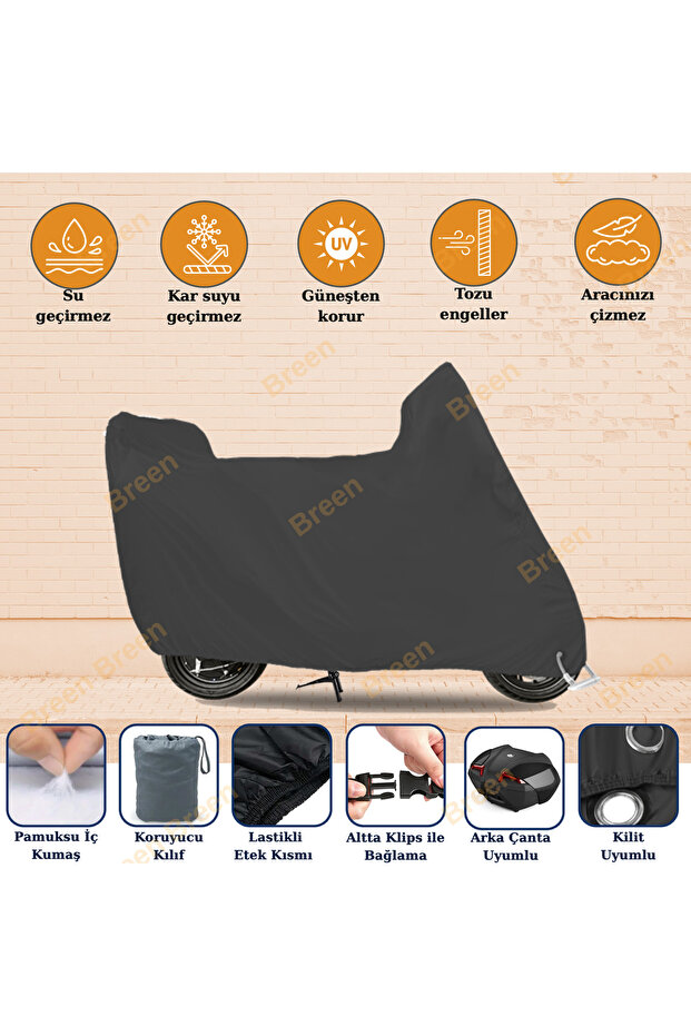 Black Motorcycle Tarpaulin Compatible with All Models, Compatible with Rear Bag and Lock, Size M,