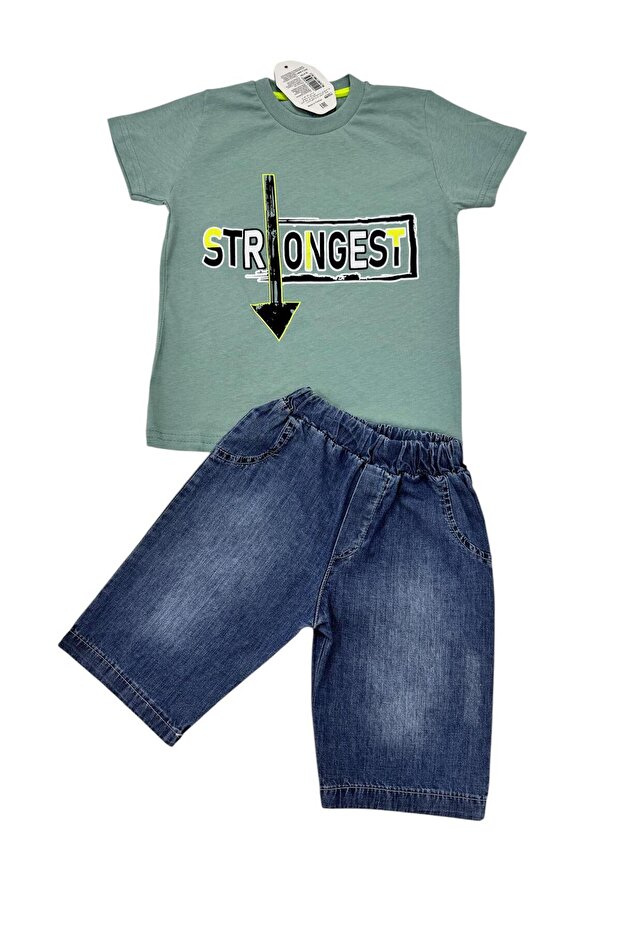 Boy's Short-Sleeved Capri Shorts Set / T-Shirt Jeans Capri Bottom Top Set / Short-Sleeved Summer Set