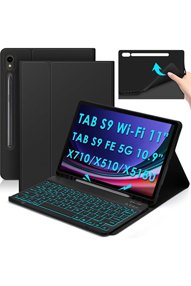Backlit Keyboard Case for Samsung Galaxy Tab S9 / S9 FE / S10 FE (10.9-11") with Detachable