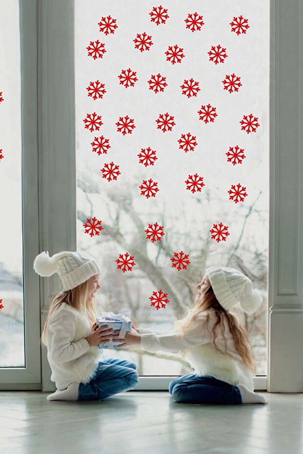 40 Pieces Snowflake Glass Sticker - New Year Sticker - New Year Decor Red