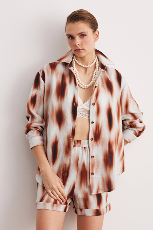 Brown Printed Cotton Basic Shirt - 1