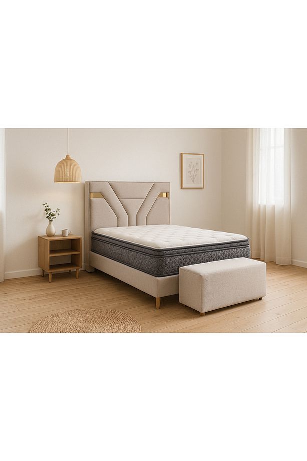 TEK KİŞİLİK YATAK+BAZA+BAŞLIK+PUFF 90X190 EYLÜL SET - 2
