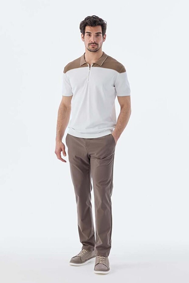Mink Slim Fit Zippered Polo Neck T-Shirt