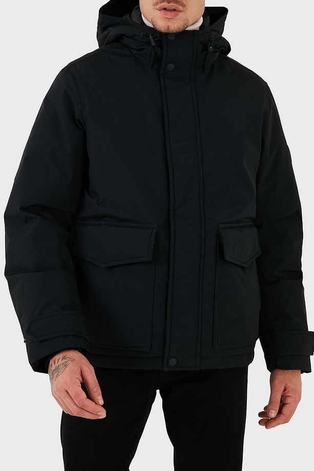 Kuş Tüyü Dolgulu Regular Fit Kapüşonlu Mont Erkek MONT MW0MW3659 BDS - 4