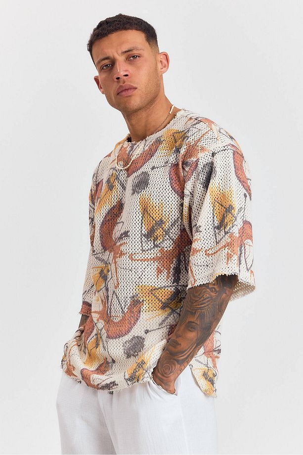 Örme Jakarlı Yarım Kol Oversize Tshirt - 5