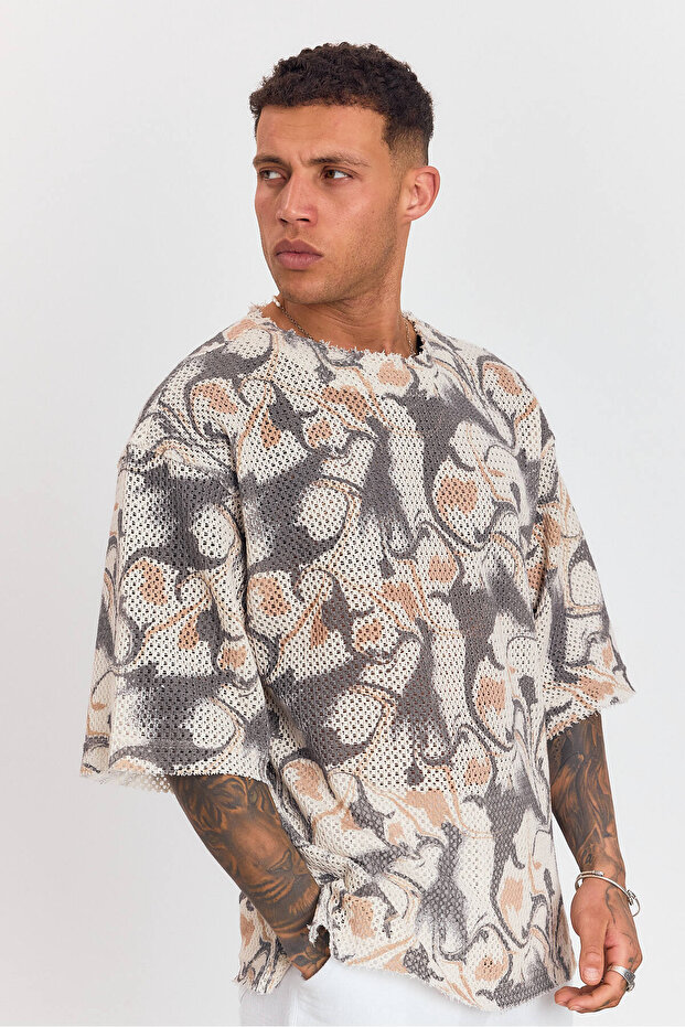 Örme Jakarlı Yarım Kol Oversize Tshirt - 6