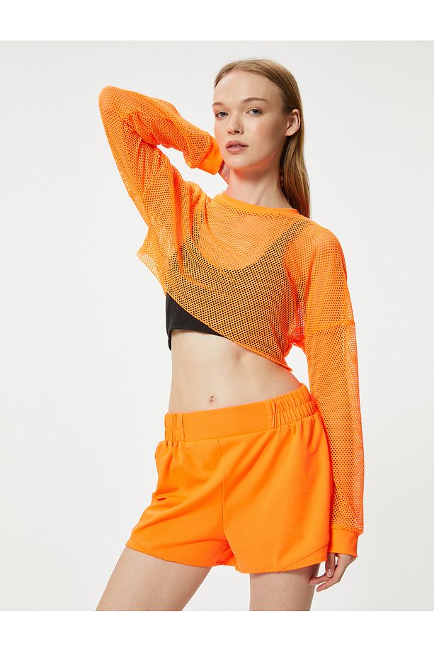 Oversize File Spor Tişört Crop Uzun Kollu Bisiklet Yaka - 2