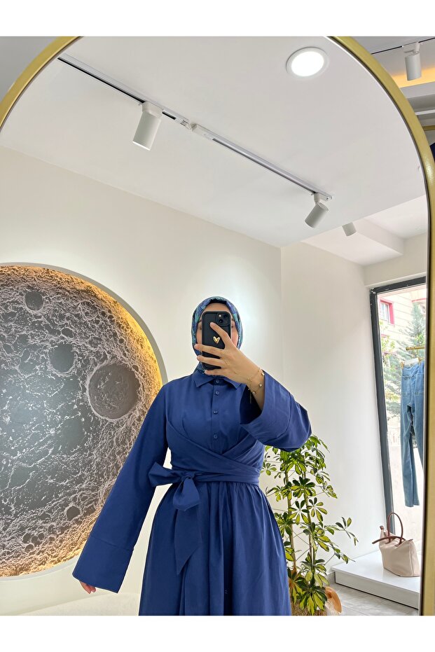 Belden Bağlamalı Elbise - 8