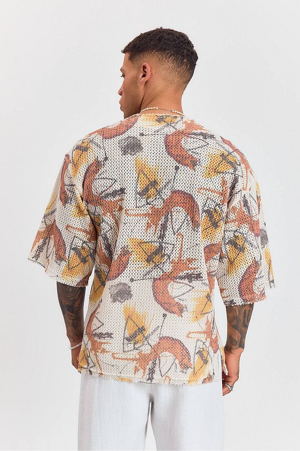 Örme Jakarlı Yarım Kol Oversize Tshirt - 3