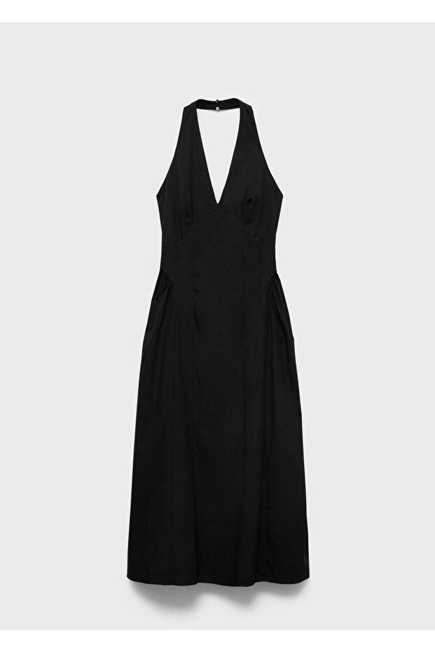 Halter yaka pamuklu midi elbise - 3