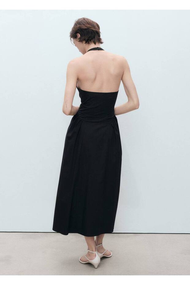 Halter yaka pamuklu midi elbise - 4