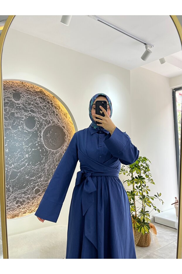 Belden Bağlamalı Elbise - 3