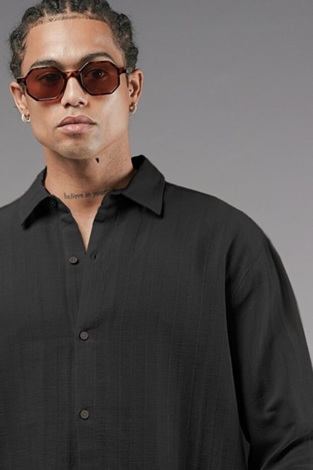 Cămașă de in solid cu mânecă lungă - 2