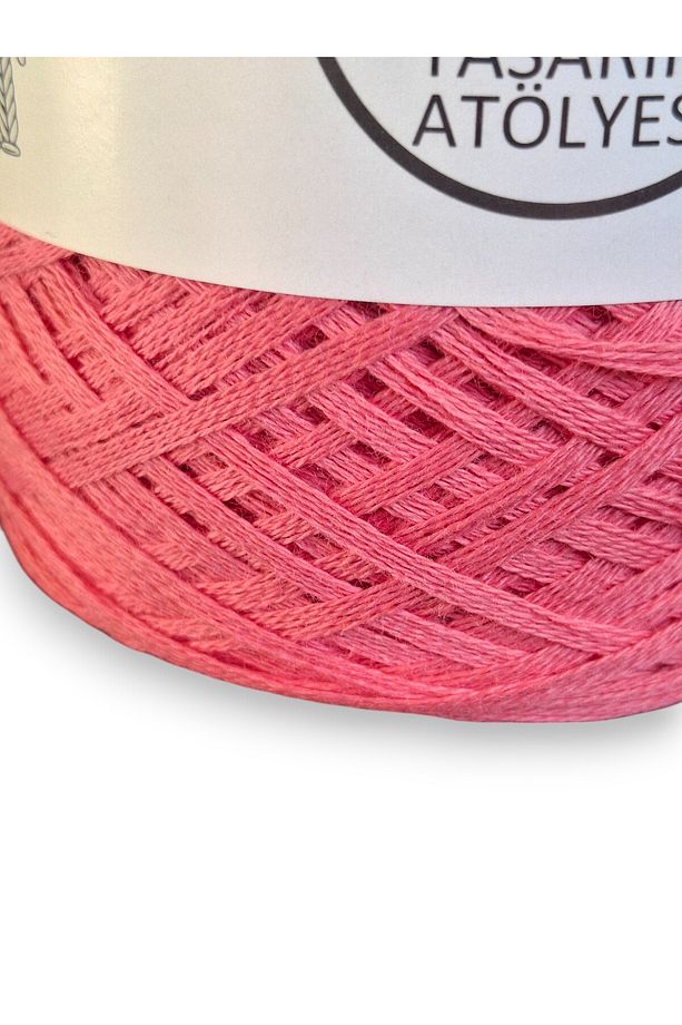 Pembe renkli, çok katlı merserize koton el örgü ipi (200 gr.) - 3