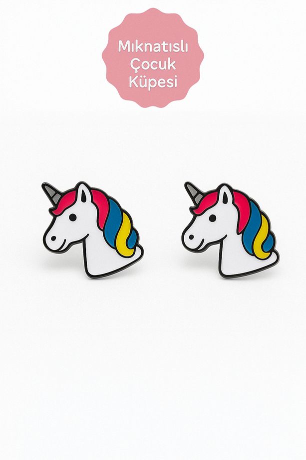 Mıknatıslı Panda Kiraz Fiyonk Uğur Böceği Unicorn Tasarımlı Mıknatıslı Çocuk Küpeleri - 1