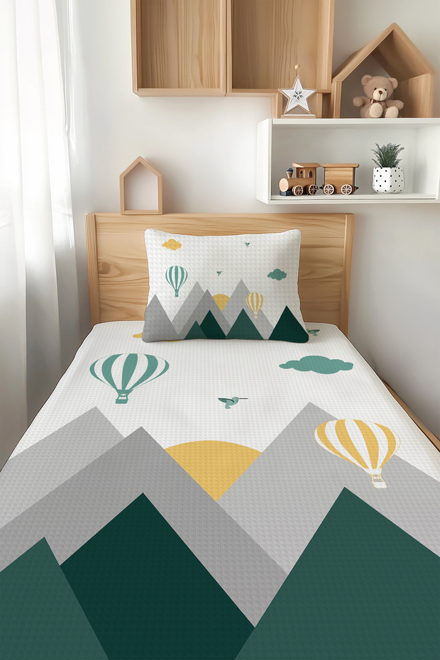 Green Bird Valley Mountain Patterned Single Child Pique Set Tlap-299