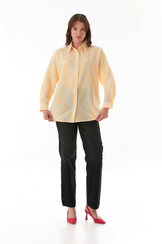 Çizgili Oversize Gömlek - 3