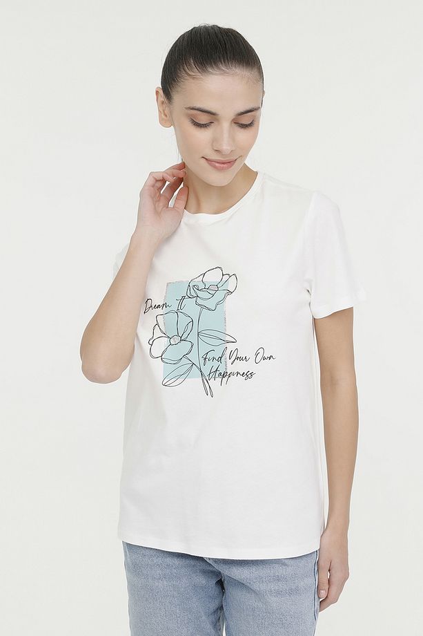 WL AMELIA-B 11GFK301 4FX Ekru Kadın Kısa Kol T-Shirt - 5