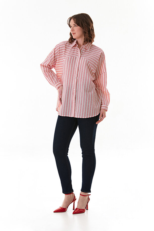 Çizgili Oversize Gömlek - 4