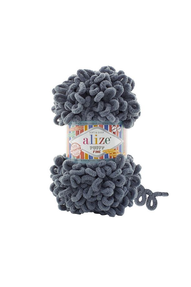 (5 ADET) Puffy Fine (İNCE) El Örgü Ipliği 5'li Paket - 87 Koyu Gri 100 Gr. 14.5 Mt. Parmak Örgü Ipi - 1
